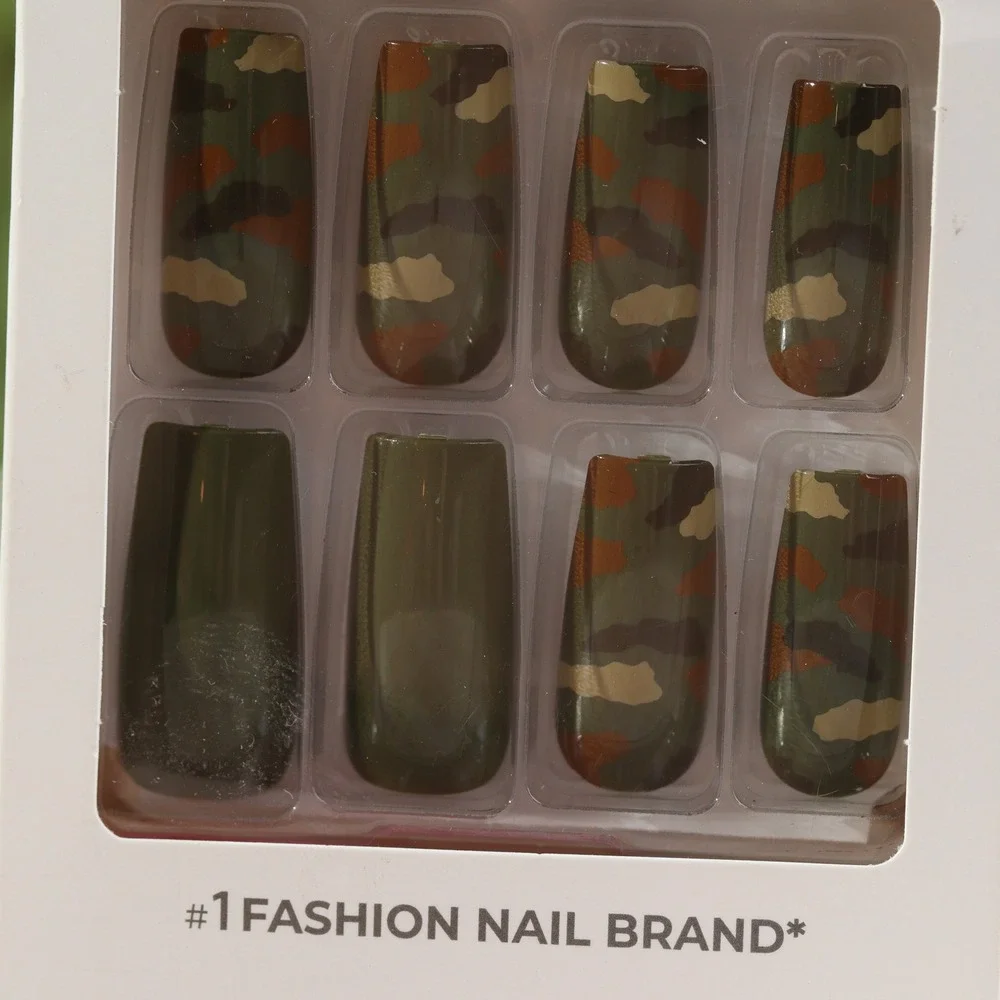 KISS Salon Design Camouflage Press On Nails Long Coffin 24ct Glue Included 21956